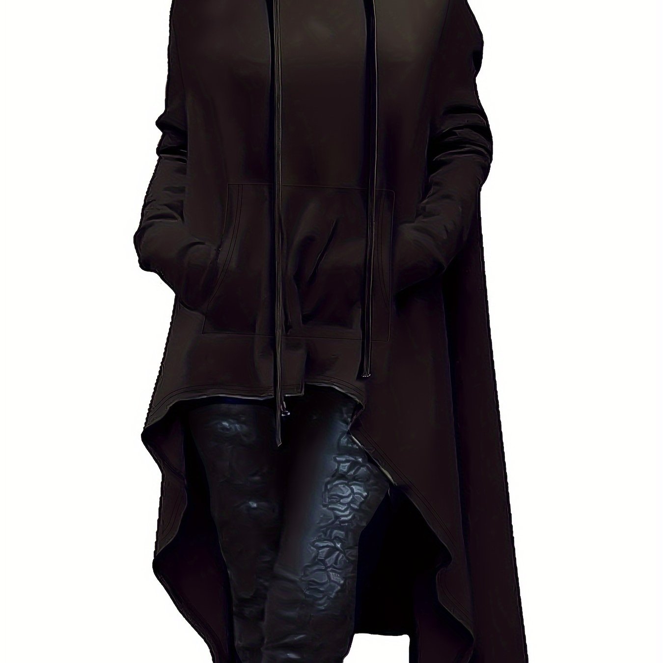 A woman wearing a black women’s oversized hoodie sold by 100 Spartans
