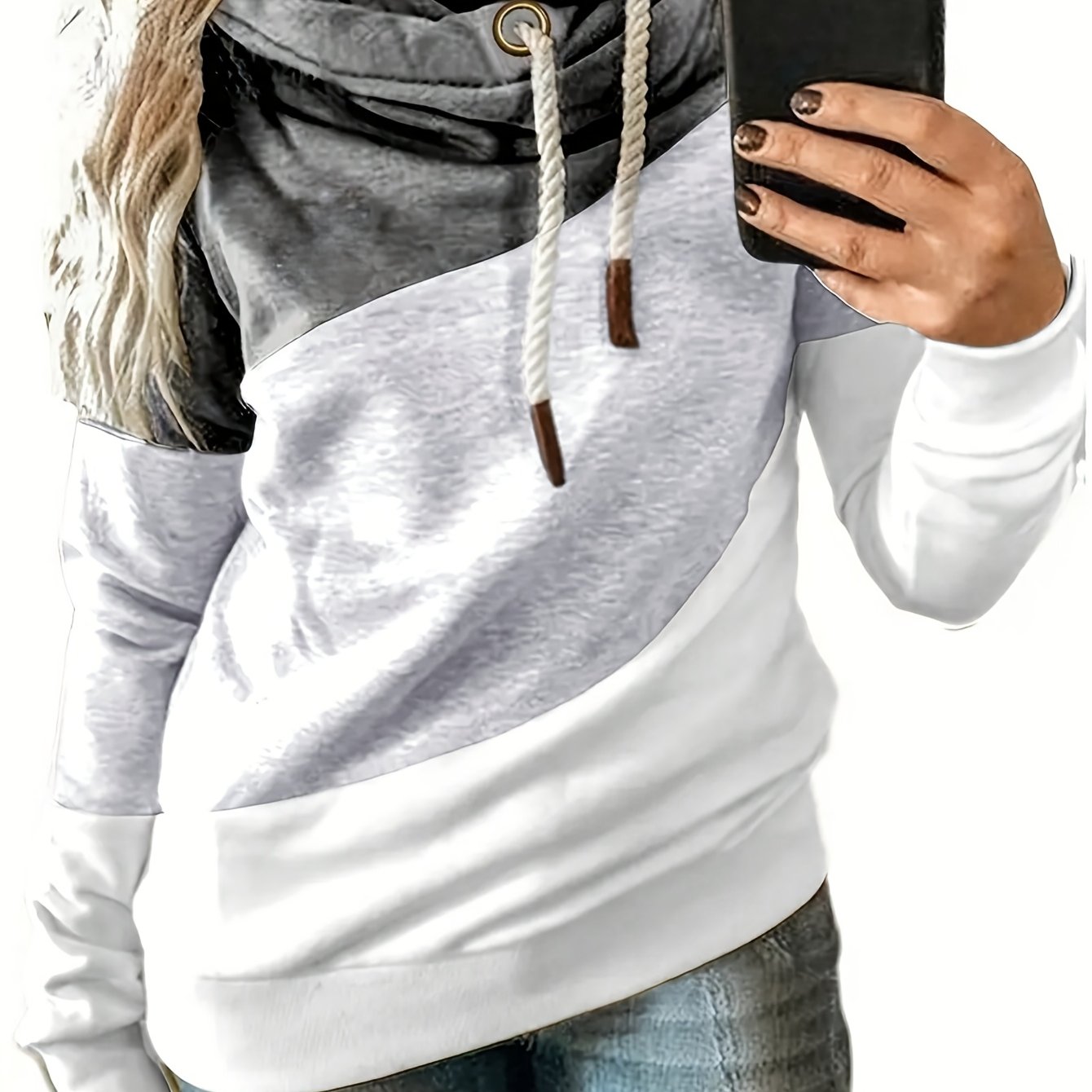 1pc Plus Size Women's Patchwork Hoodie
