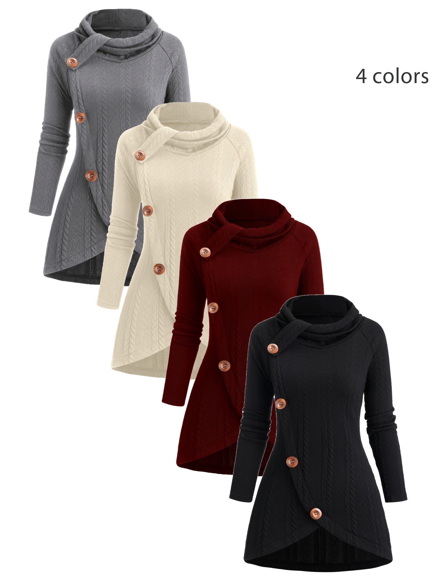 4 different women's cable knit cardigans sold by 100 spartans