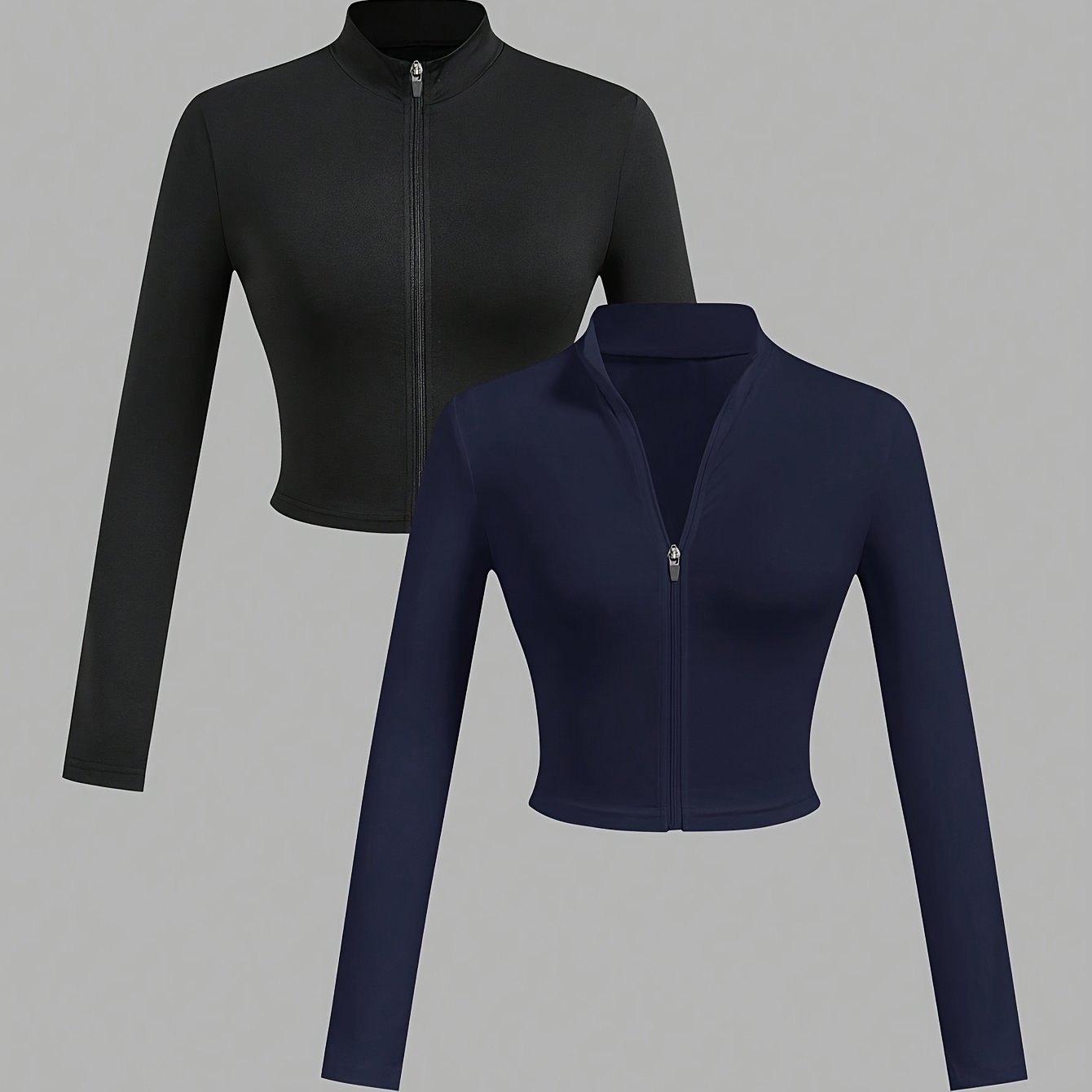 2 pcs Black and navy blue womens zip up sweatshirt sold by 100 Spartans on a gray background