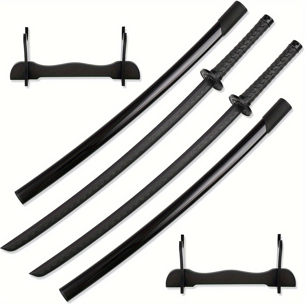 Set of black samurai training swords on a white background