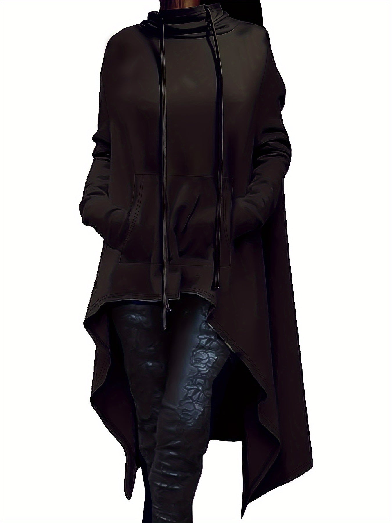 A woman wearing a black women’s oversized hoodie sold by 100 Spartans