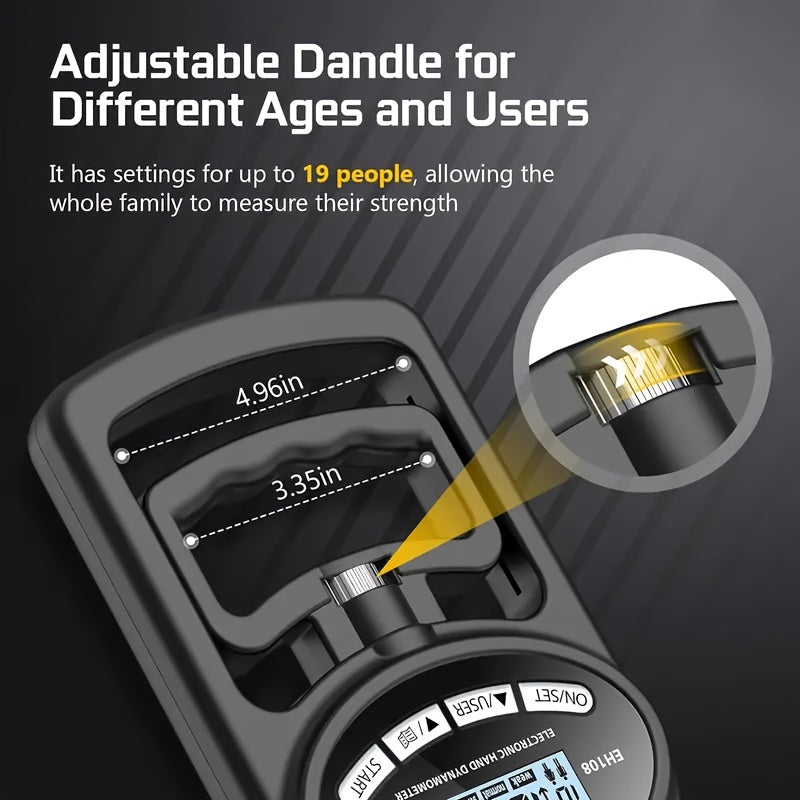 Adjustable dandle with measurement settings for different users on a dark background