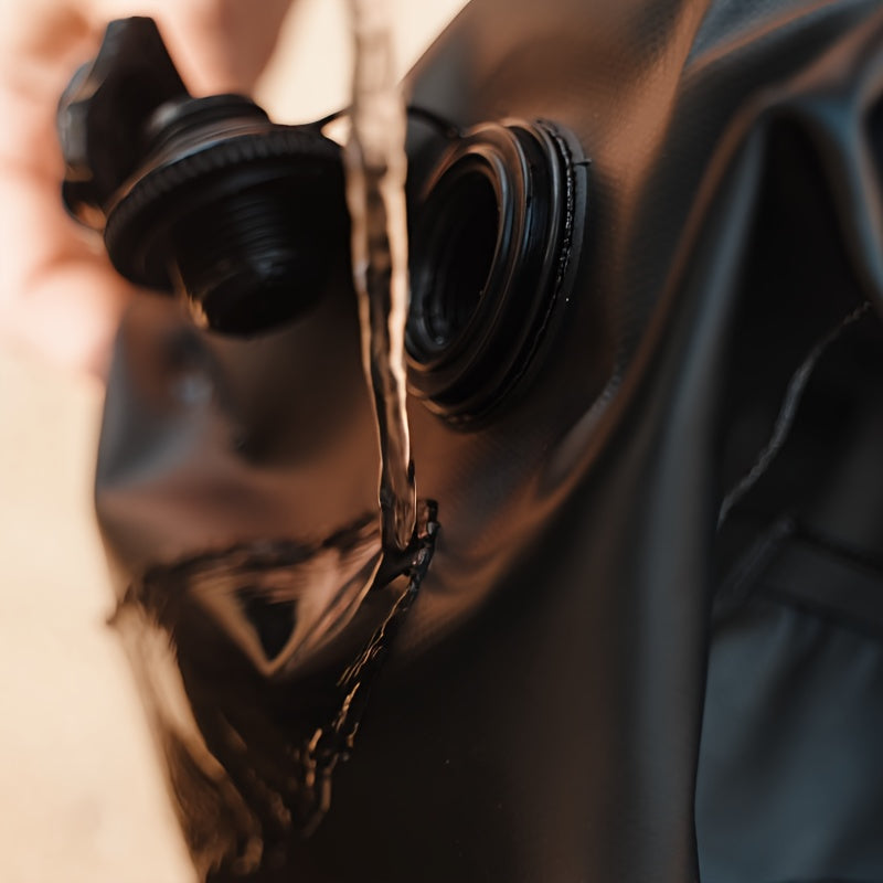 Close-up of a black water weight bag​ being filling with water