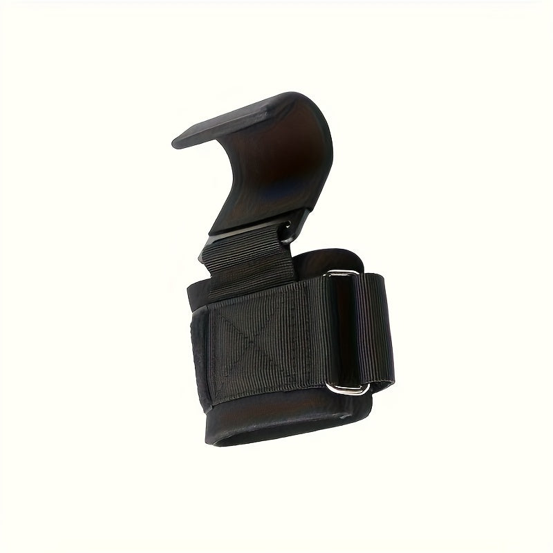 A black weight lifting hooks on a white background