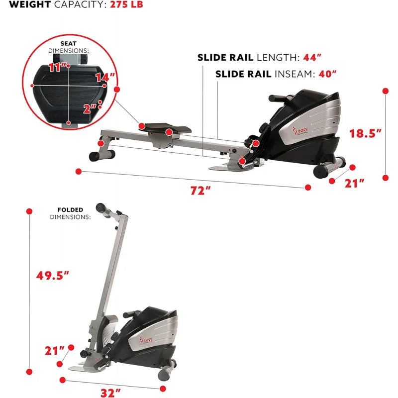 Dimensions of a sunny magnetic rowing machine sold by 100 Spartans