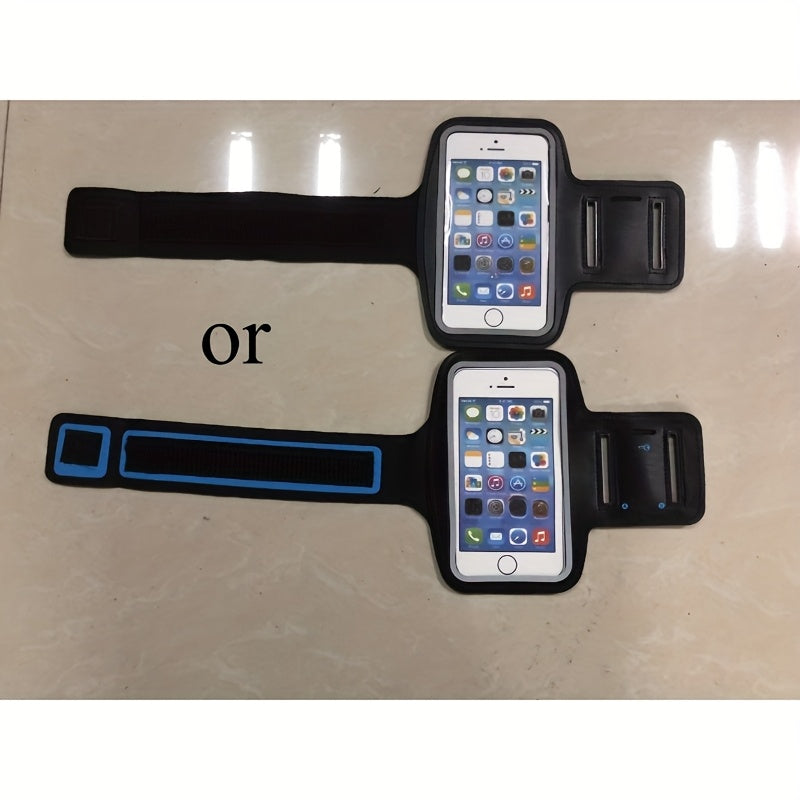 Two Black phone holder for running with smartphone cases on a beige surface.