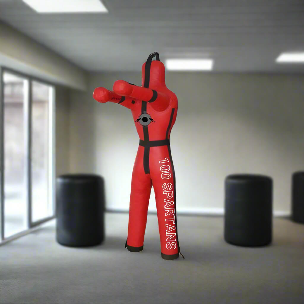 A Red humanoid punching bag sold by 100 Spartans