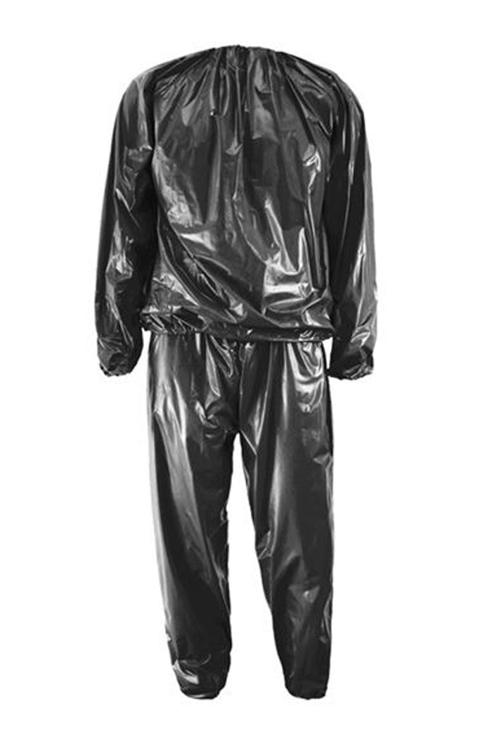 Black sauna sweat and pants set on a white background