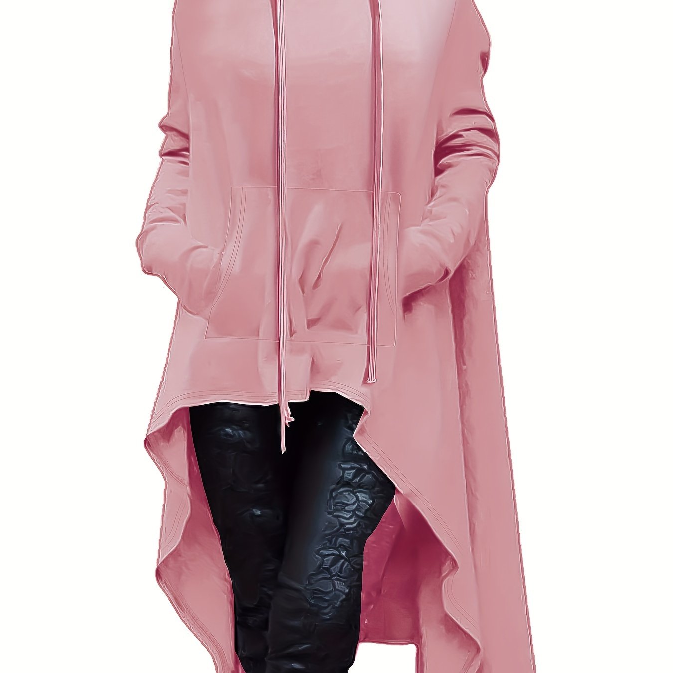A woman wearing a baby pink women’s oversized hoodie sold by 100 Spartans
