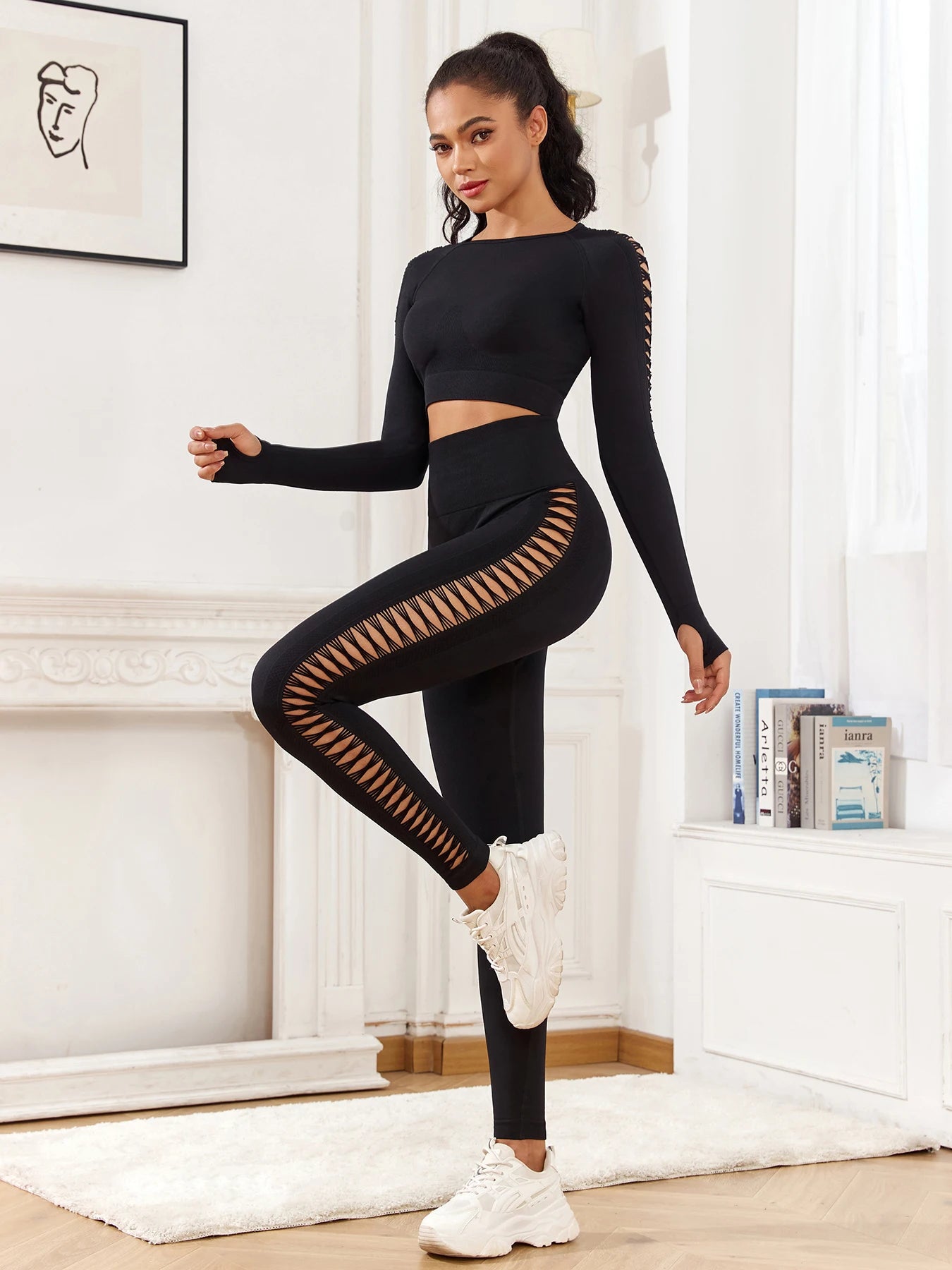 Sexiest Women's Workout Clothes​ - Black Sets, L image