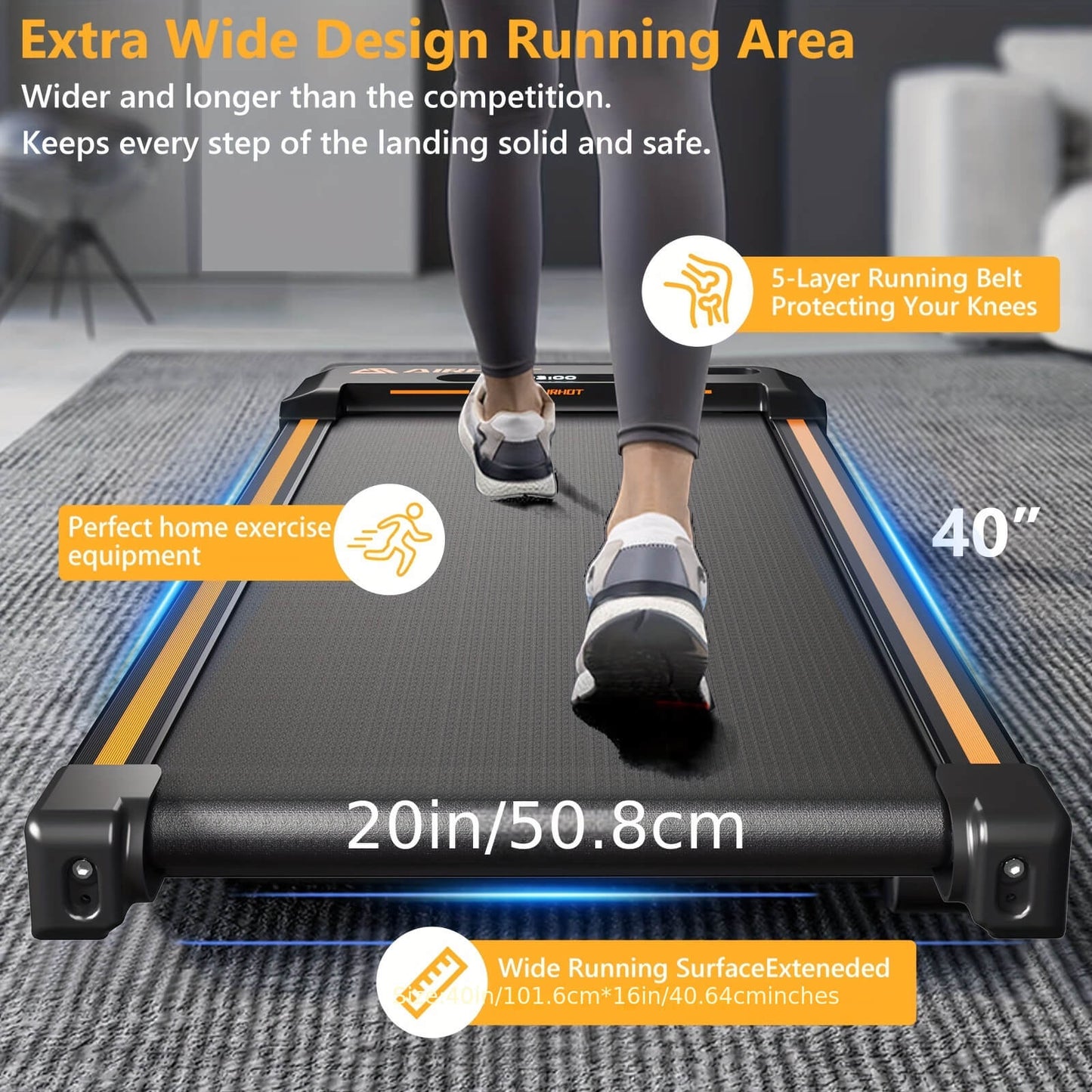 Legs walking on an Airhot 2-in-1 under desk treadmill