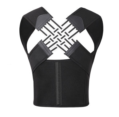 Black back brace with geometric pattern on a white background