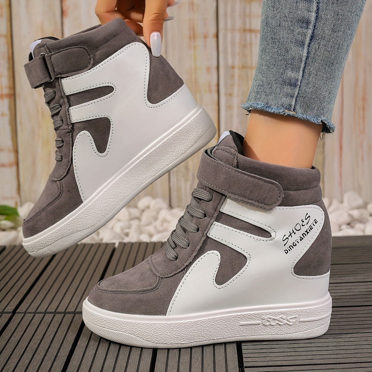 Grey and white Women's Wedge Heel Sneakers sold by 100 Spartans