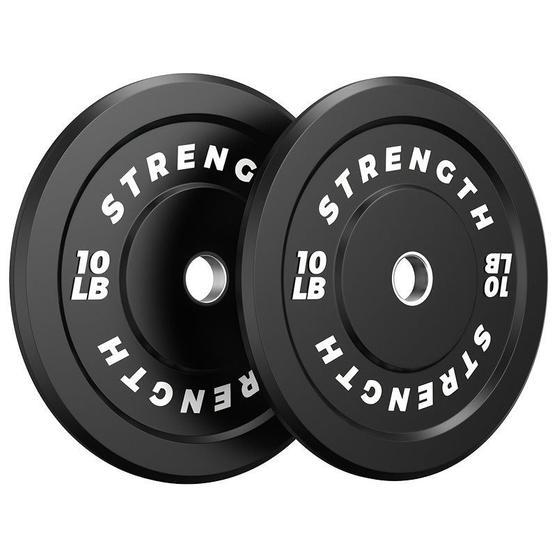 Two black weight plates with 'Strength' branding on a white background