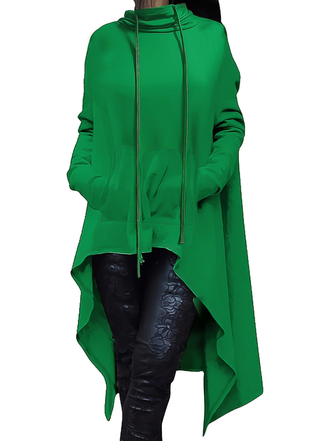 A woman wearing a green women’s oversized hoodie sold by 100 Spartans