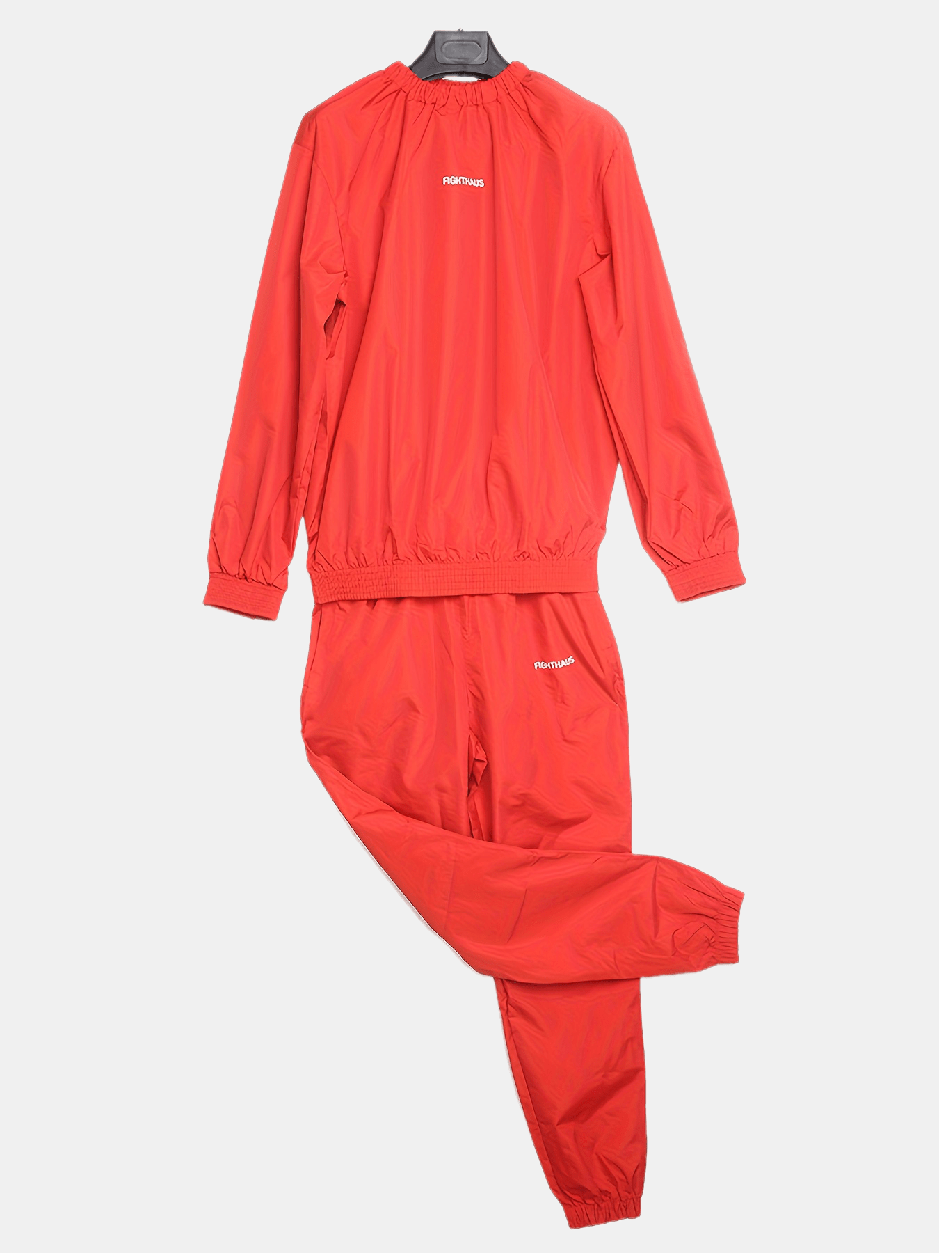 Red mens sauna sweat suit on a white background