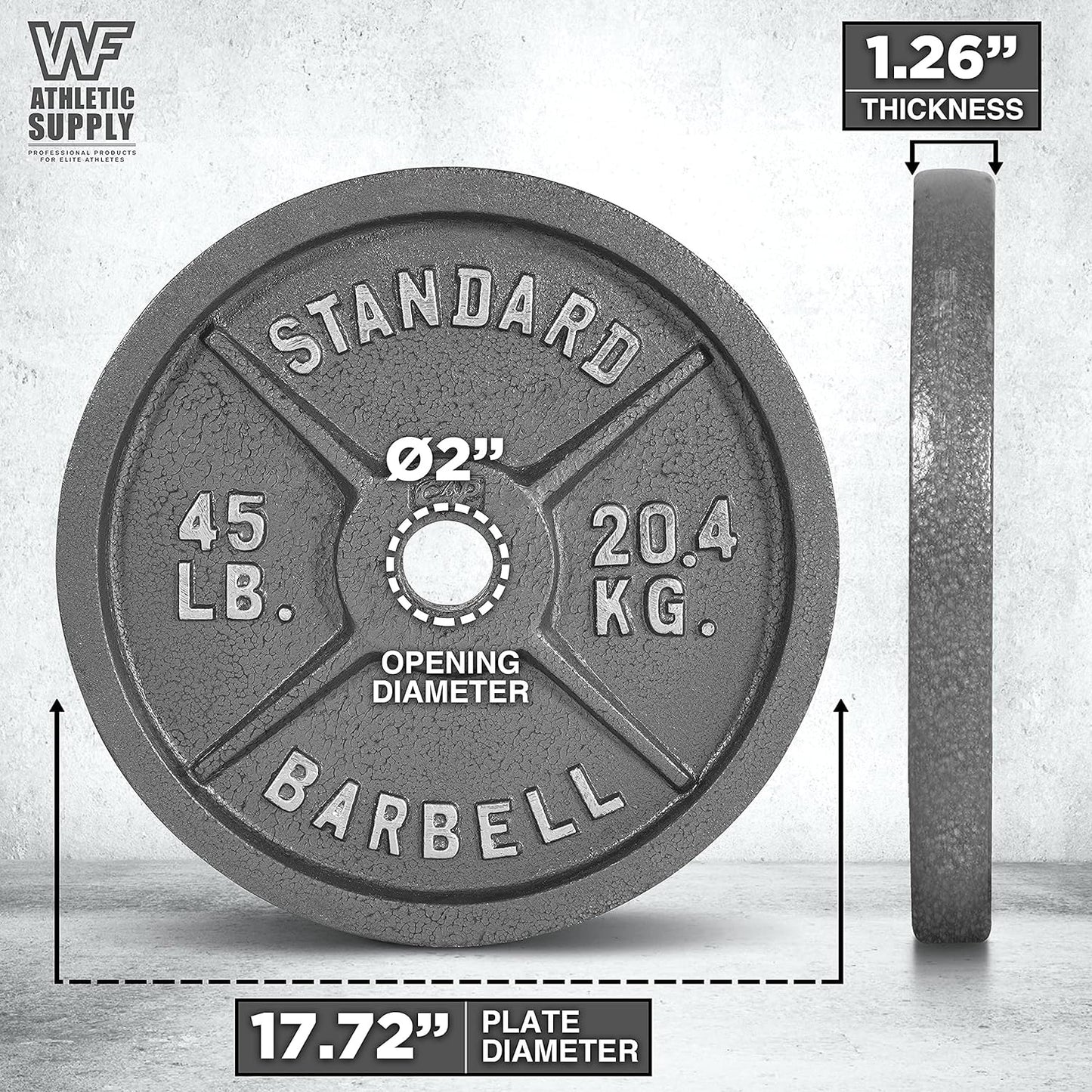 Weight plate with measurements on a gray background
