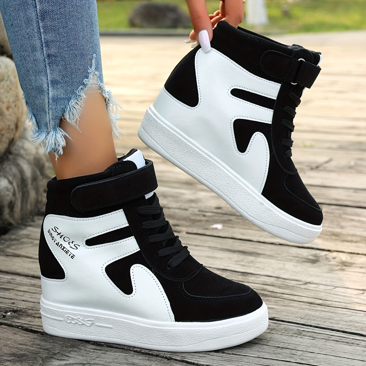 Black and white Women's Wedge Heel Sneakers sold by 100 Spartans