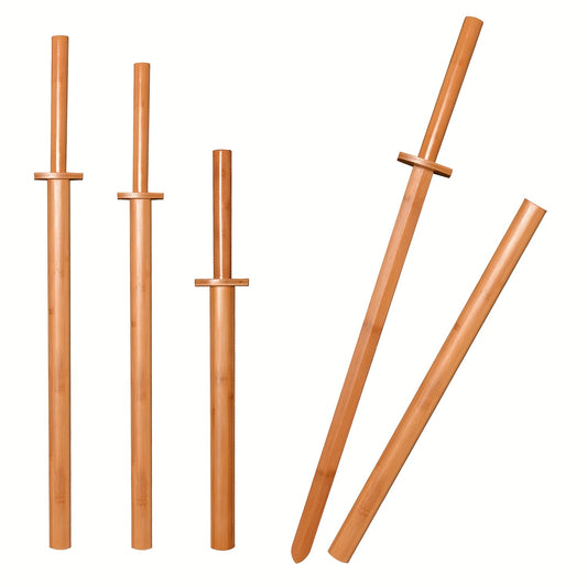 Set of wooden training swords on a white background