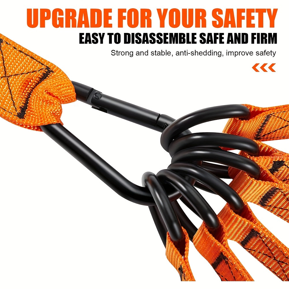 Orange and black bow stabilizer with text about safety and features on a white background