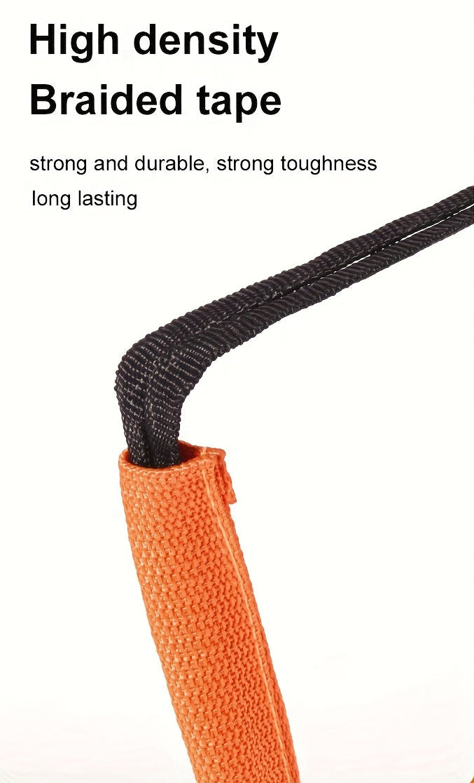High density braided tape with an orange casing on a white background