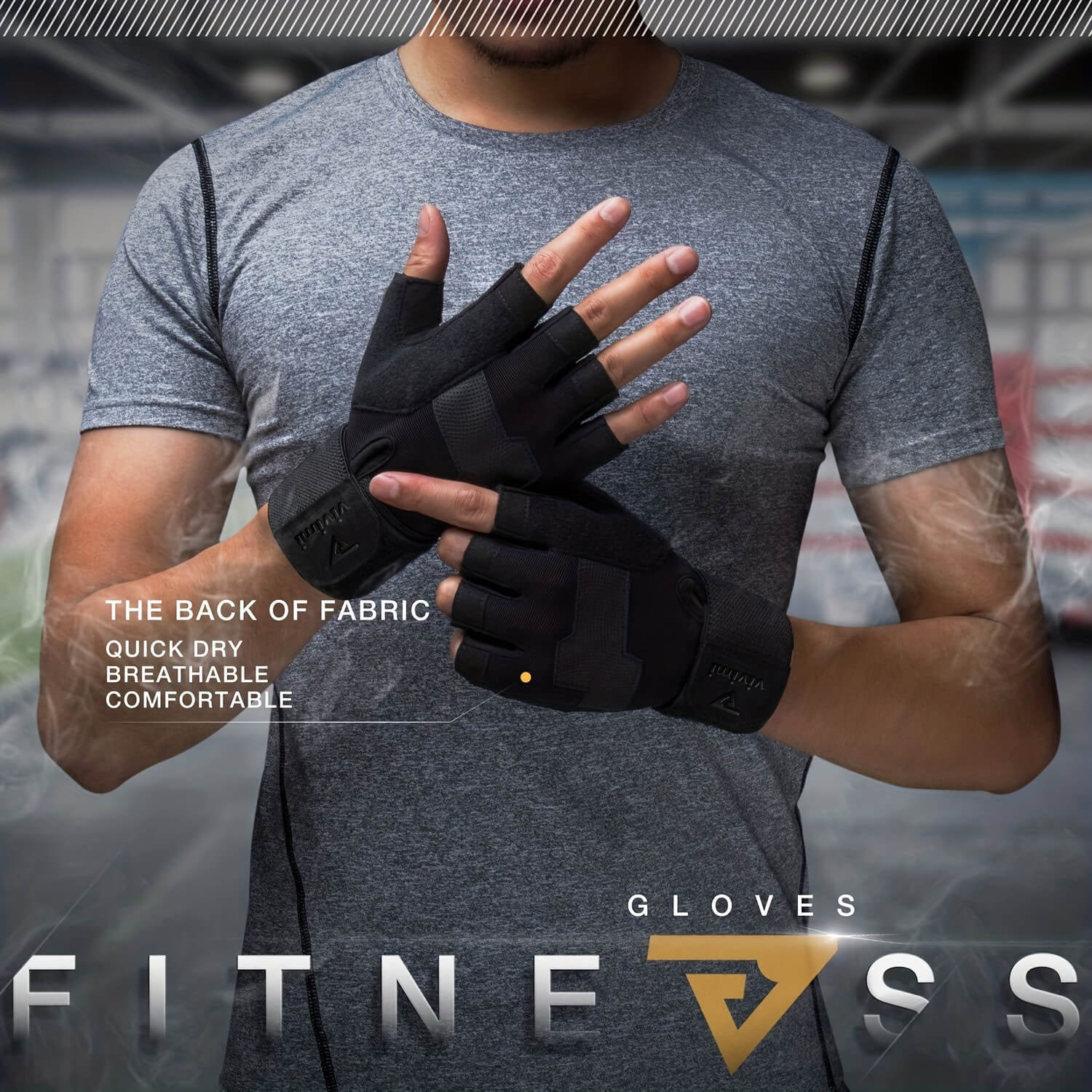 Person wearing black weightlifting workout gloves sold by 100 Spartans