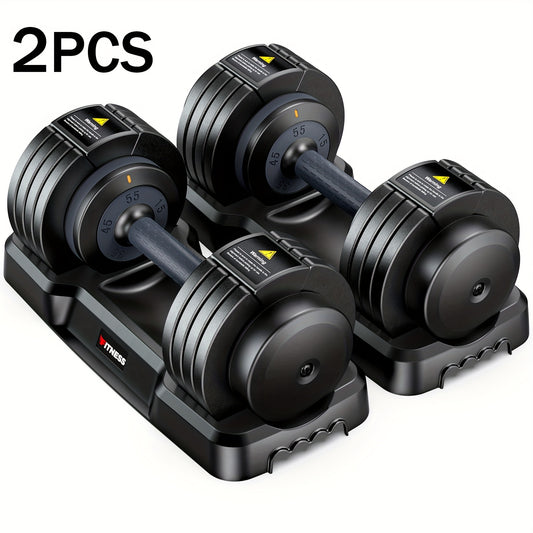 Heavy adjustable dumbbell set with a holder on a white background