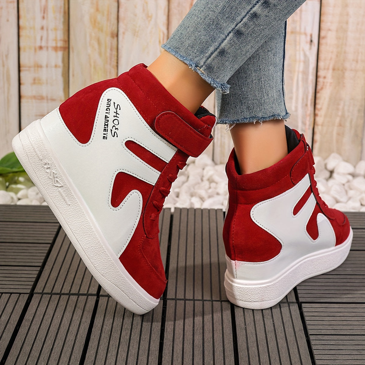 Red and white Women's Wedge Heel Sneakers sold by 100 Spartans