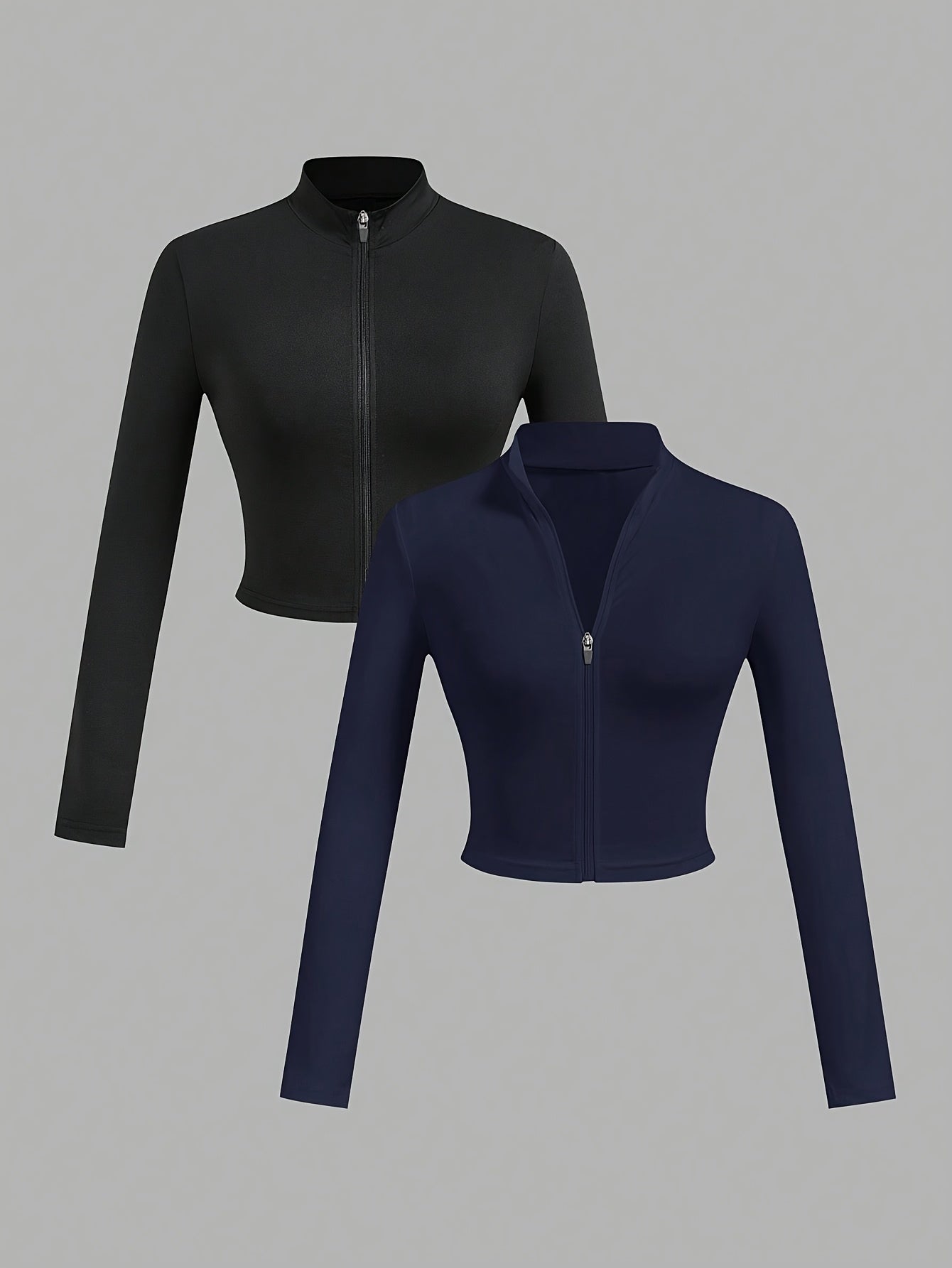 2 pcs Black and navy womens zip up sweatshirt sold by 100 Spartans on a gray background   