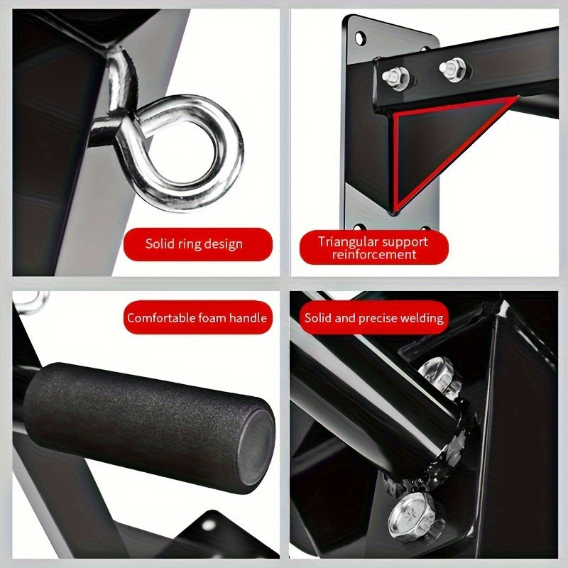 Wall mount pull up bar features with labels on a gray background