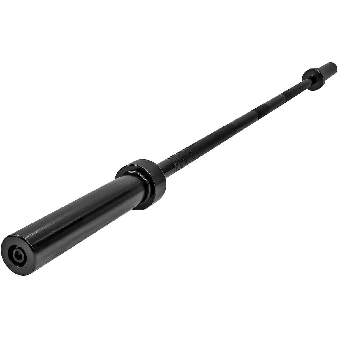 Black barbell bar sold by 100 Spartans on a white background