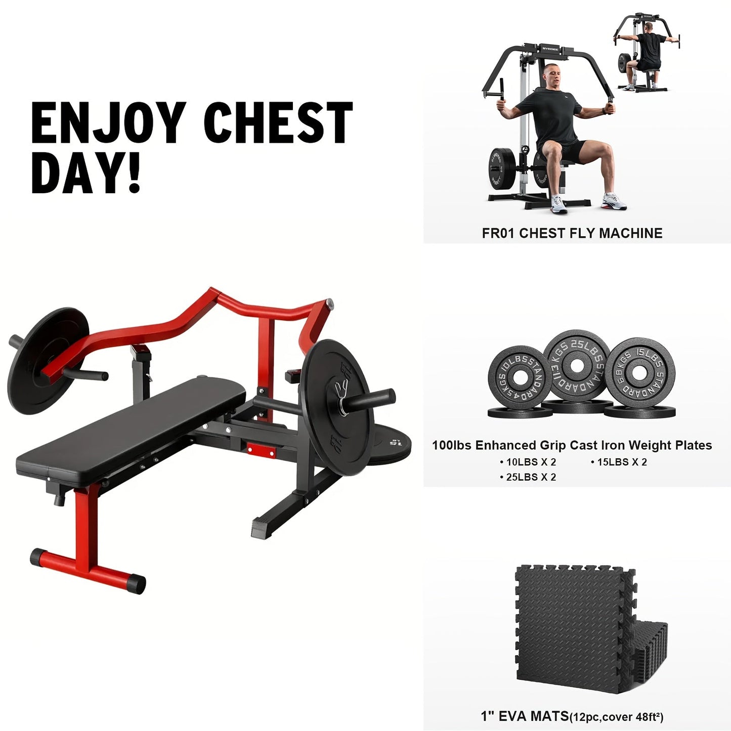 Gym equipment including a chest fly machine, weight plates, and mats with Ormaise branding.