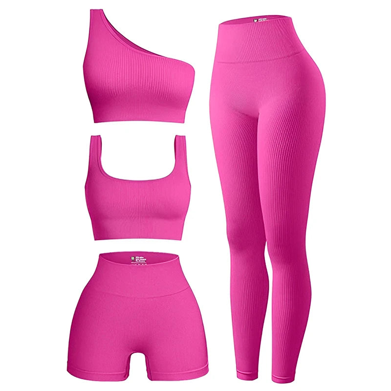 4 Piece Workout Sets For Women - Rose Red, M image