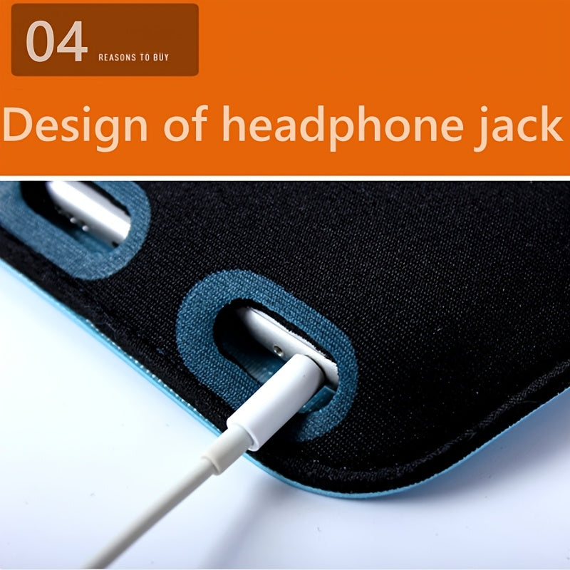 Close-up of a headphone jack with a white cable, on an orange background with text.