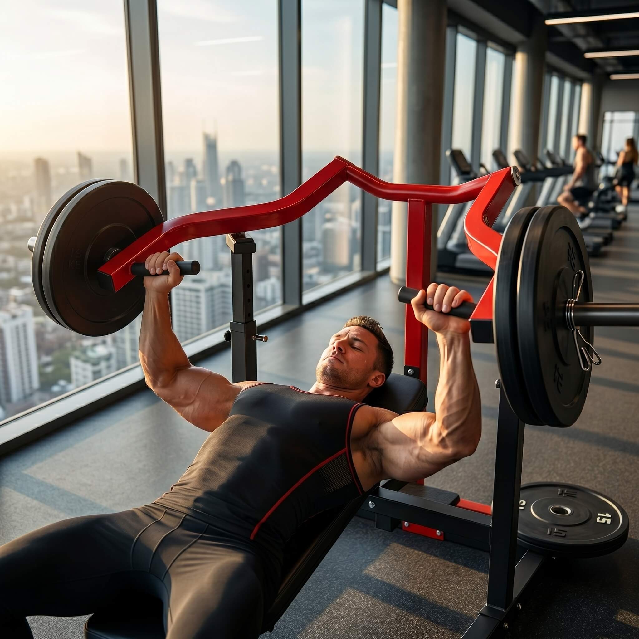 Man performing bench press on a 4 in 1 seated chest press machine