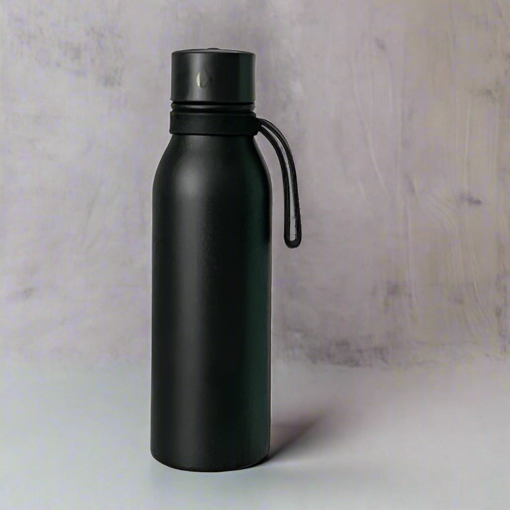 A black smart water bottles sold by 100 Spartans 