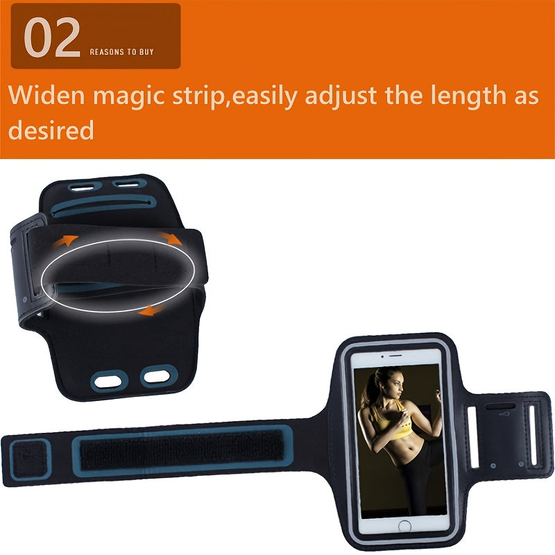 Black phone holder for running​ with adjustable magic strip on an orange background