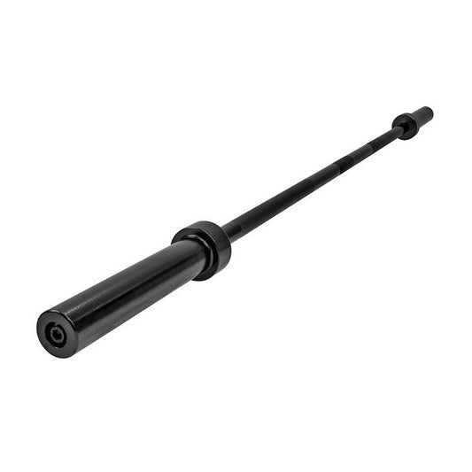 Black metal rod with a cylindrical section and threaded end on a white background