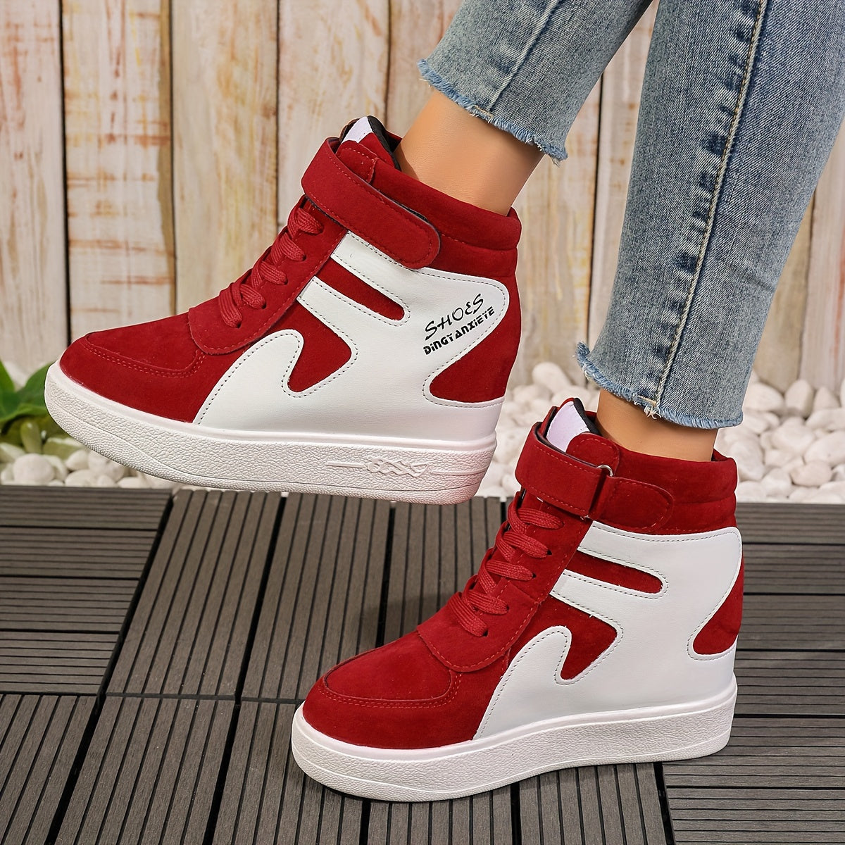 Red and white Women's Wedge Heel Sneakers sold by 100 Spartans