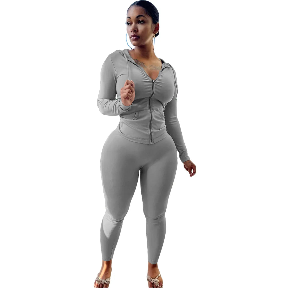 Womens Tracksuit Set - Gray, L image