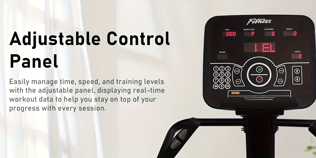 Stair limber machine with adjustable control panel on a blurred background