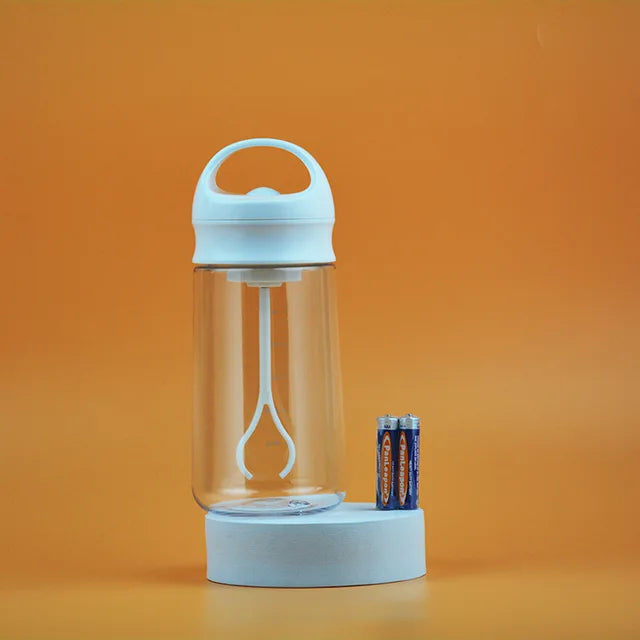 A white 380ml blender water bottle with batteries sold by 100 Spartans