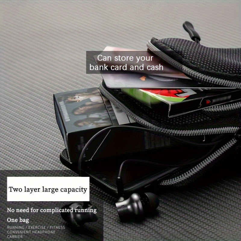 Black bag with compartments for cards and cash on a textured surface