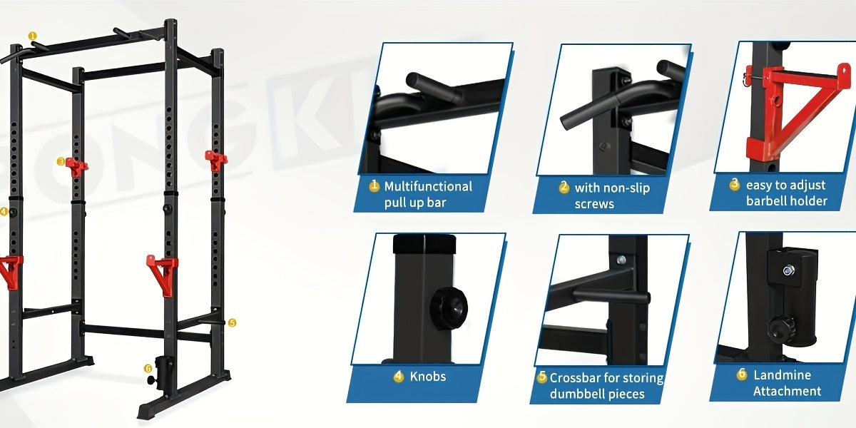 Multifunctional pull-up bar with various attachments on a white background
