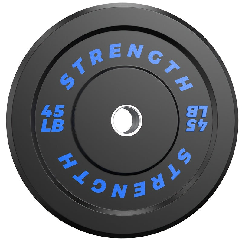 Black weight plate with 'Strength' and '45 LB' text on a white background