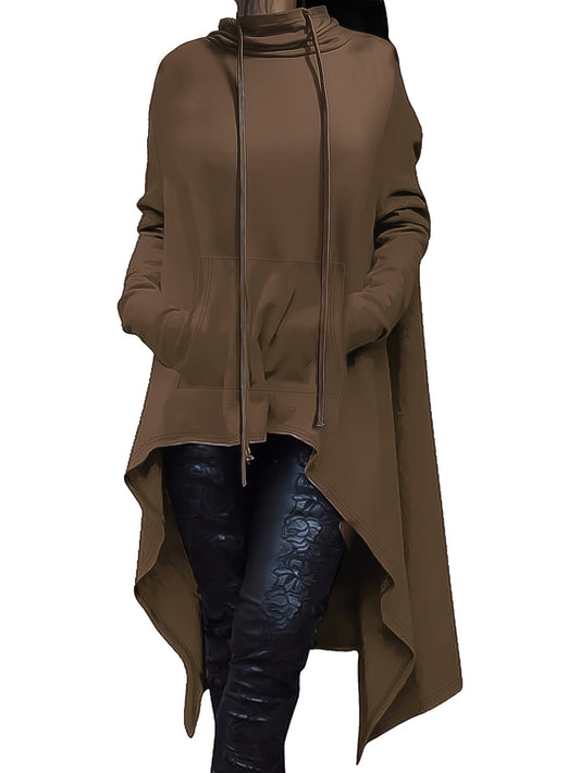 A woman wearing a dark grey women’s oversized hoodie sold by 100 Spartans