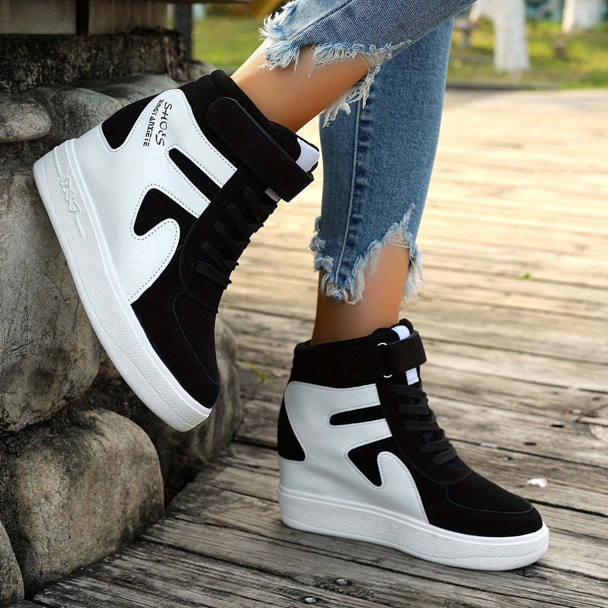 White and black Women's Wedge Heel Sneakers sold by 100 Spartans
