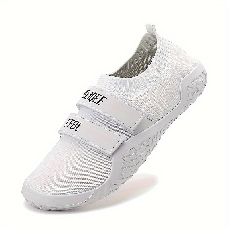 White shoes for lifting weights with brand name on a white background