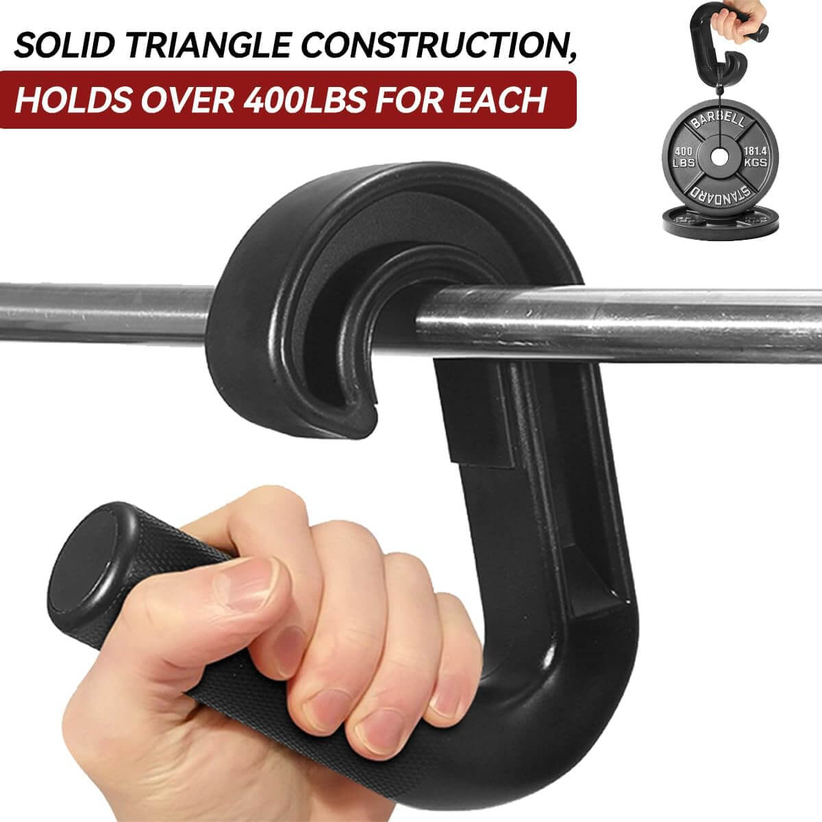 A hand holding a black pull up bar on a Barbell bar.